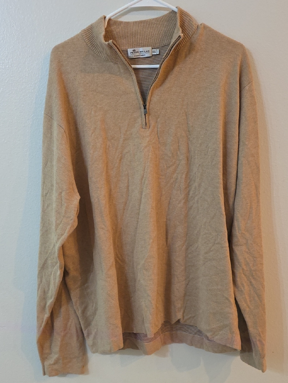 Peter Millar Crown Comfort Tan Quarter-Zip Knit Sweater